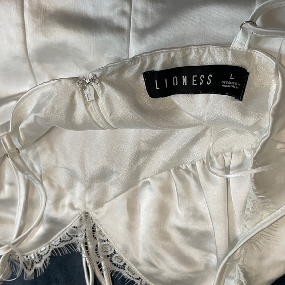 Lioness | Shimmering Satin Mini Slip Dress w/ Lace Trim - Picture 9 of 9